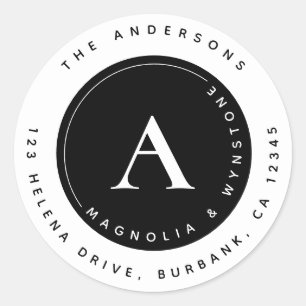 Classic Monogram Couple Return Address  Classic Ro Round Sticker