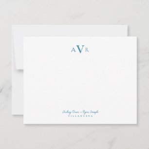 Classic Monogram Couple Teal Blue Custom Wedding Card