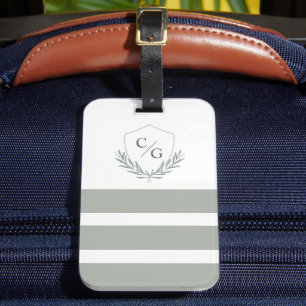 Classic Monogram Crest and Stripes Sage Green Luggage Tag