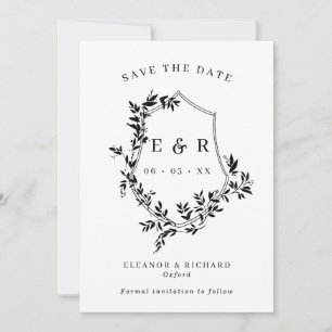 Classic Monogram Crest Black & White Wedding  Save The Date
