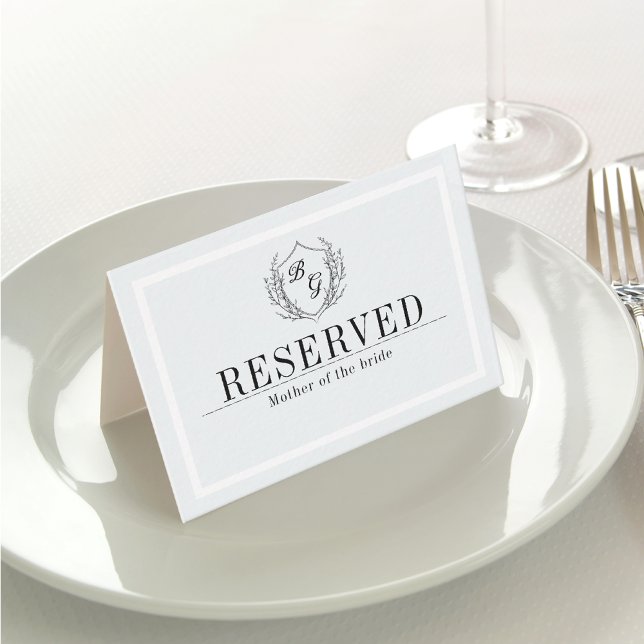 Classic monogram crest RESERVED folded Place Card (Creator Uploaded)