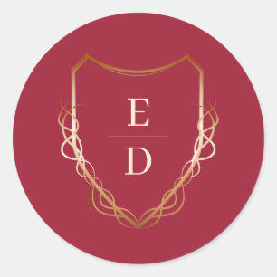 Classic Monogram Crimson Red Golden Classic Round Sticker