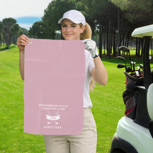 Classic Monogram Crossed Clubs Pink Golf Towel