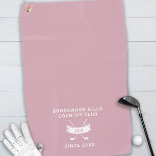 Classic Monogram Crossed Clubs Pink Golf Towel