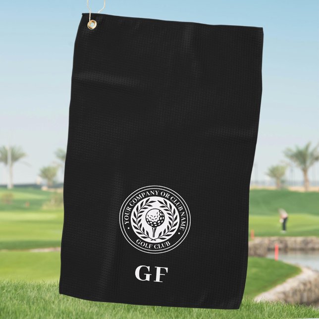 Classic Monogram Custom Name Black Golf Towel (Creator Uploaded)