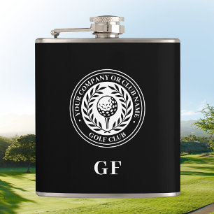 Classic Monogram Custom Name Black White Hip Flask