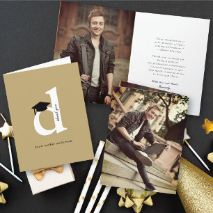 Classic Monogram D Graduation Cap Modern Photo Thank You Card