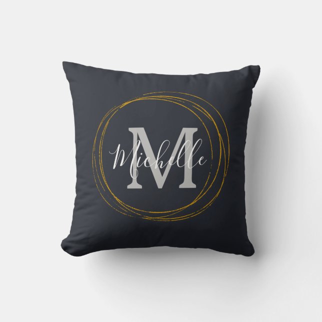 Classic Monogram Dark Grey Gold Rings  Cushion (Front)