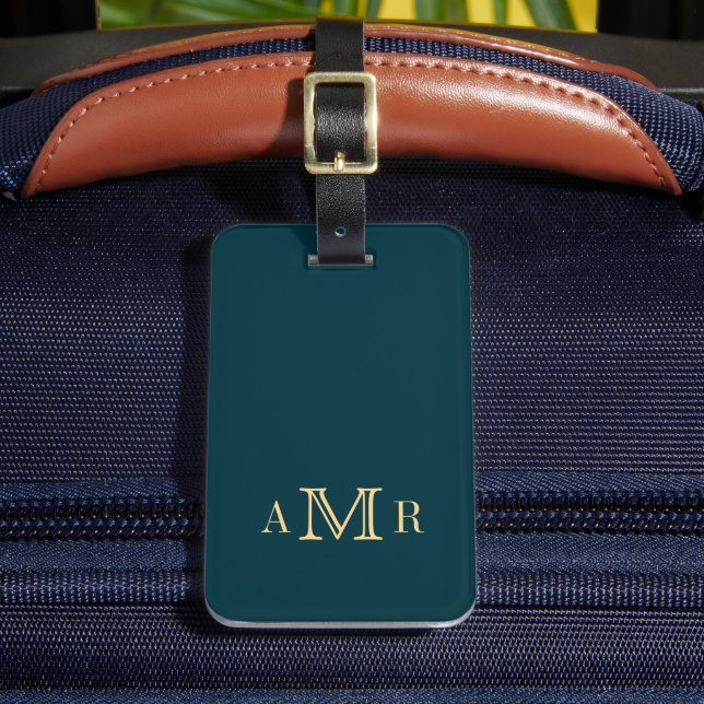 Classic Monogram Dark Teal Personalised Luggage Tag (Front Insitu 2)