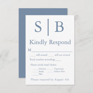 Classic Monogram Dusty Blue Meal Choice RSVP Card