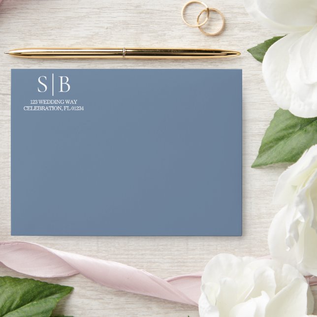 Classic Monogram Dusty Blue Wedding Envelope (Wedding)