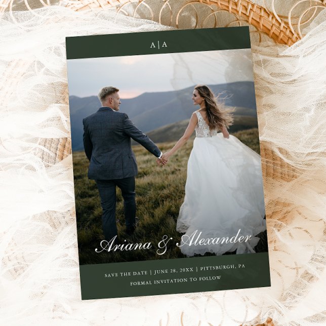 Classic Monogram Elegant Script Two Photo Wedding Save The Date (Creator Uploaded)