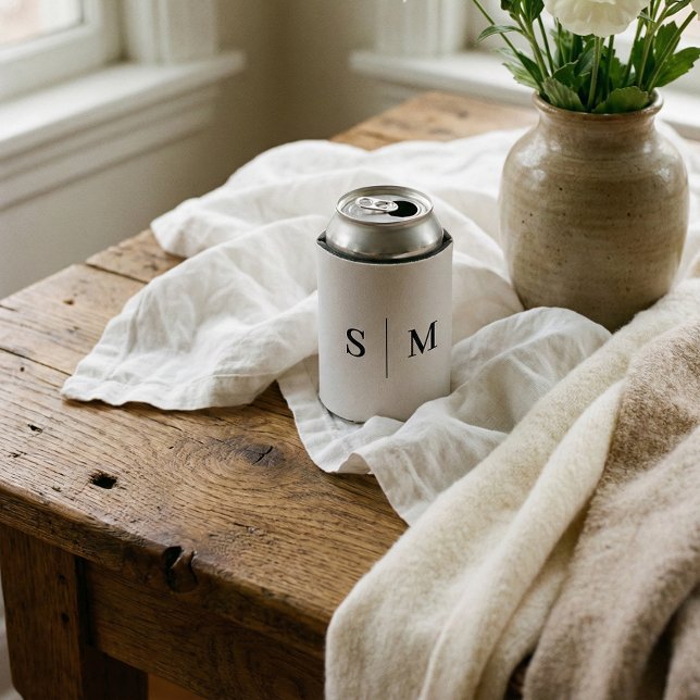 Classic Monogram Elegant White Wedding Can Cooler (Creator Uploaded)