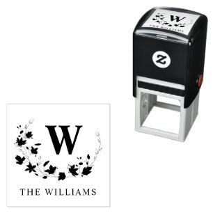 Classic Monogram Family Name Botanical Wreath  Self-inking Stamp