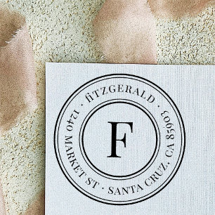 Classic Monogram Family Name Round Return Address Rubber Stamp