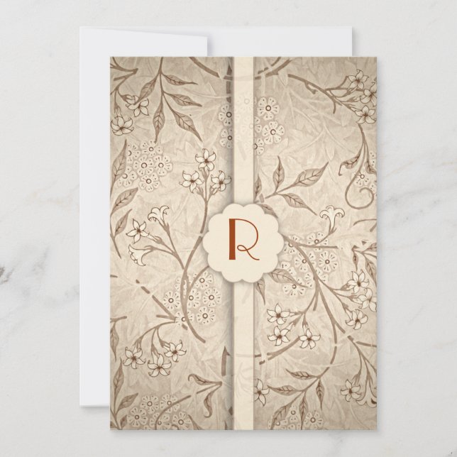 classic monogram floral luxury wedding invitations (Front)