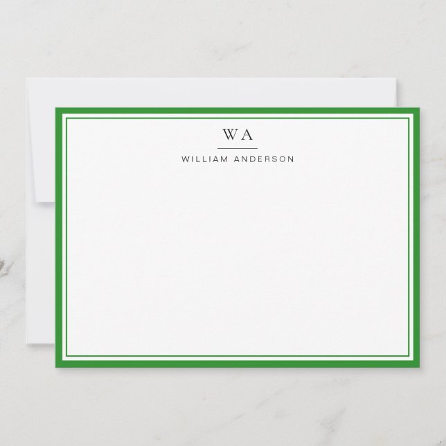 Classic Monogram Forest Green Note Card (Front)