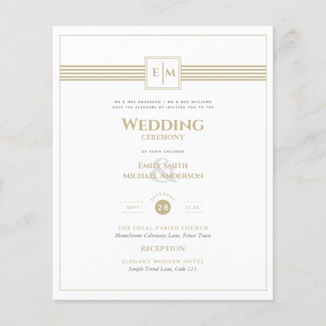 Classic Monogram Formal Wedding White All in 1 Inv Flyer (Front)