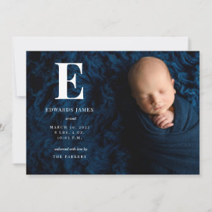 Classic Monogram Full Photo Newborn Baby Birth Announcement