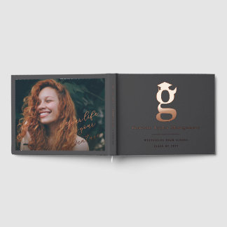 Classic Monogram G And Graduation Cap Grad Party Guest Book