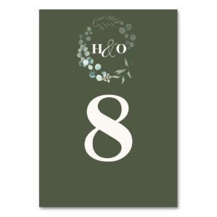 Classic Monogram Garden Eucalyptus Wedding Table Number