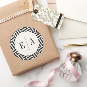 Classic Monogram Geometric Greek Key Chic Wedding Classic Round Sticker