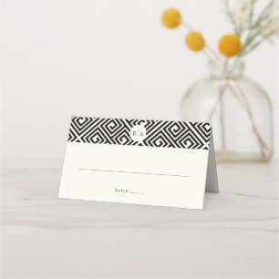 Classic Monogram Geometric Greek Key Wedding Place Card