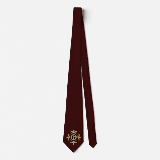Classic Monogram gold black dark red Fleur De Lis Tie (Front)