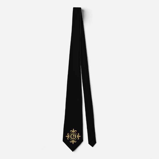 Classic Monogram gold Fleur De Lis black Tie (Front)