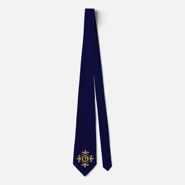 Classic Monogram gold Fleur De Lis blue Tie (Front)
