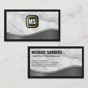 Classic Monogram   Gold White Marble   Metallic Business Card