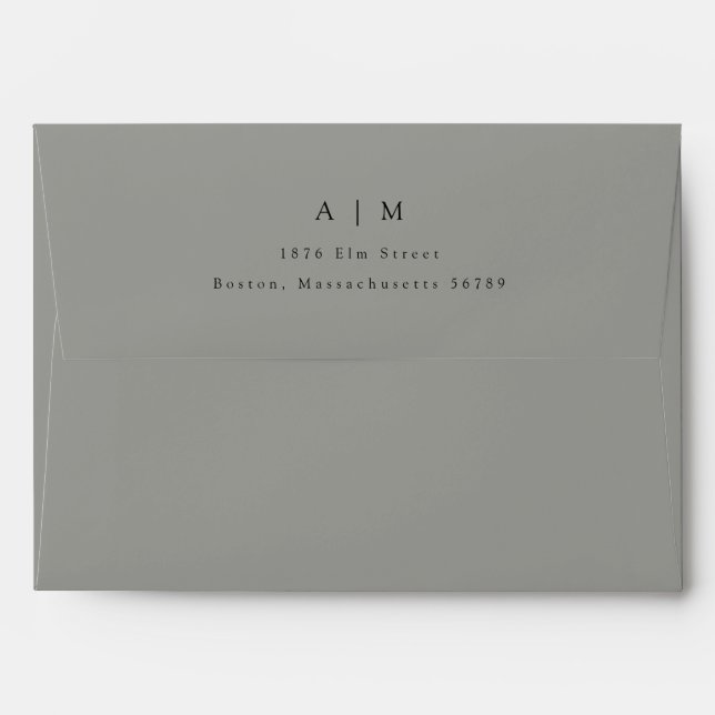 Classic Monogram Grey Return Address Wedding Envelope (Back (Top Flap))
