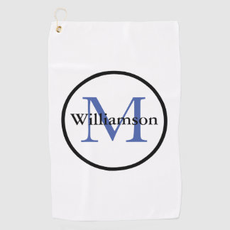 Classic Monogram Initial & Last Name Blue & Black Golf Towel