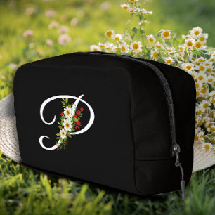 Classic monogram  initial red flower mother gift dopp kit