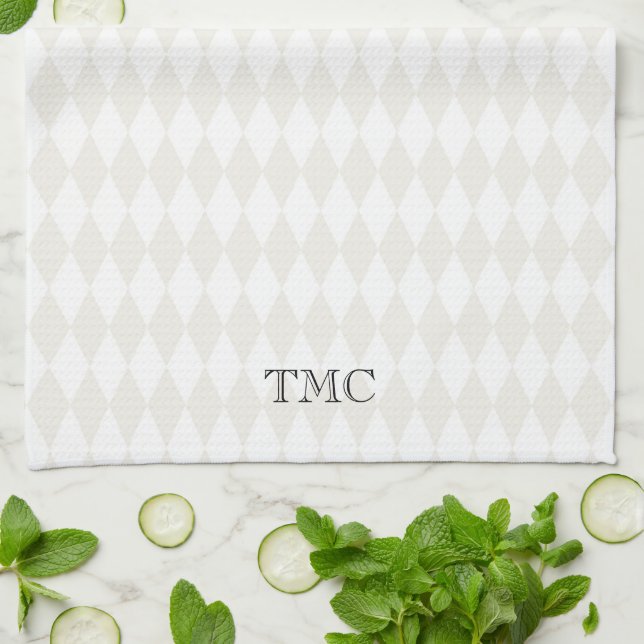 Classic Monogram Initials Harlequin Diamonds Tea Towel (Folded)
