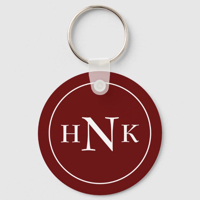 Classic Monogram Initials Red Key Ring (Front)
