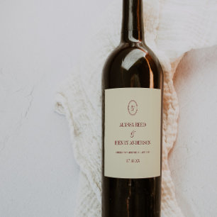 Classic Monogram Ivory & Red "Cheers" Wedding Wine Label