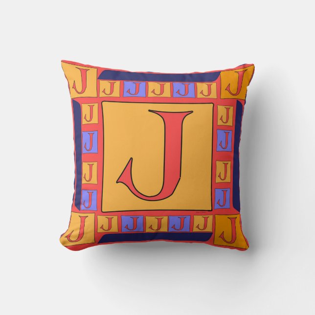 CLASSIC MONOGRAM J BLUE BORDER CUSHION (Front)