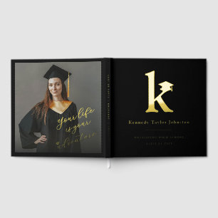 Classic Monogram K And Graduation Cap Grad Party Guest Book