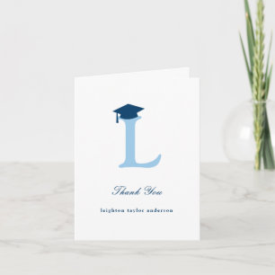 Classic Monogram L Graduation Cap Photo Modern Thank You Card