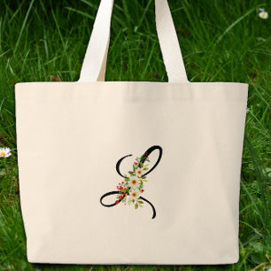 Classic monogram L red white flower mother gift Large Tote Bag