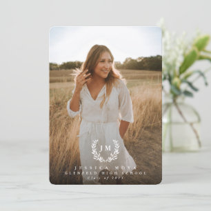 Classic Monogram/Laurel Wreath 2 Photo Graduation Announcement
