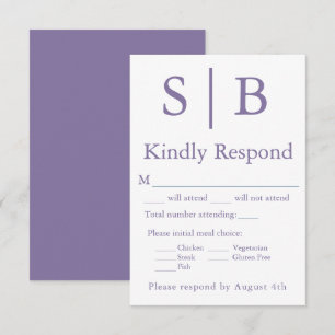 Classic Monogram Lavender Meal Choice RSVP Card