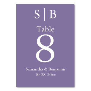Classic Monogram Lavender Wedding Table Number