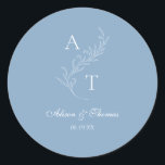 Classic Monogram Leaf Wedding Dusty Blue Envelope Classic Round Sticker<br><div class="desc">Elegant dusty blue leaf monogram wedding classic envelope seal sticker.</div>