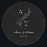 Classic Monogram Leaf Wedding Envelope Seal<br><div class="desc">Elegant black and white leaf monogram wedding classic envelope seal sticker.</div>