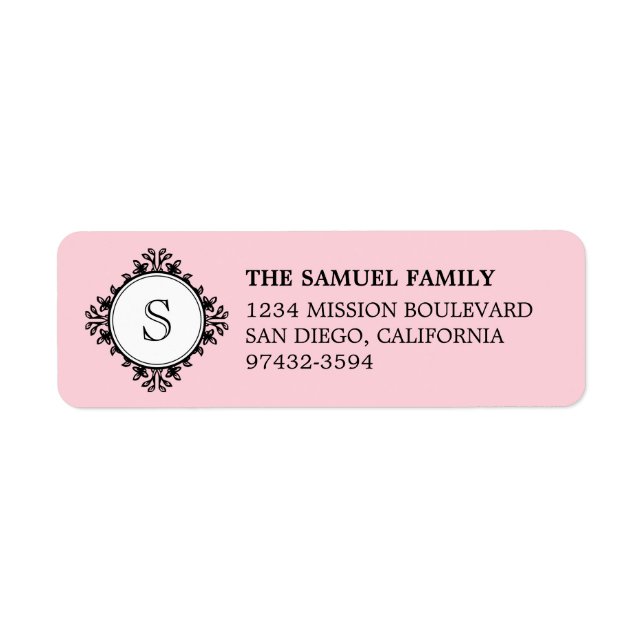 Classic monogram letter custom pink return address (Front)