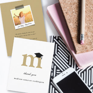 Classic Monogram Letter M Modern Graduation Cap Thank You Card