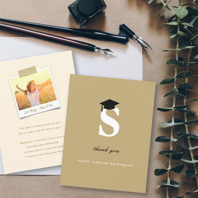 Classic Monogram Letter S Modern Graduation Cap Thank You Card (Creator Uploaded)