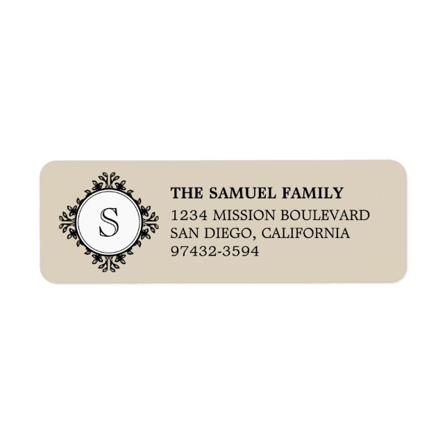 Classic monogram letter taupe return address (Front)